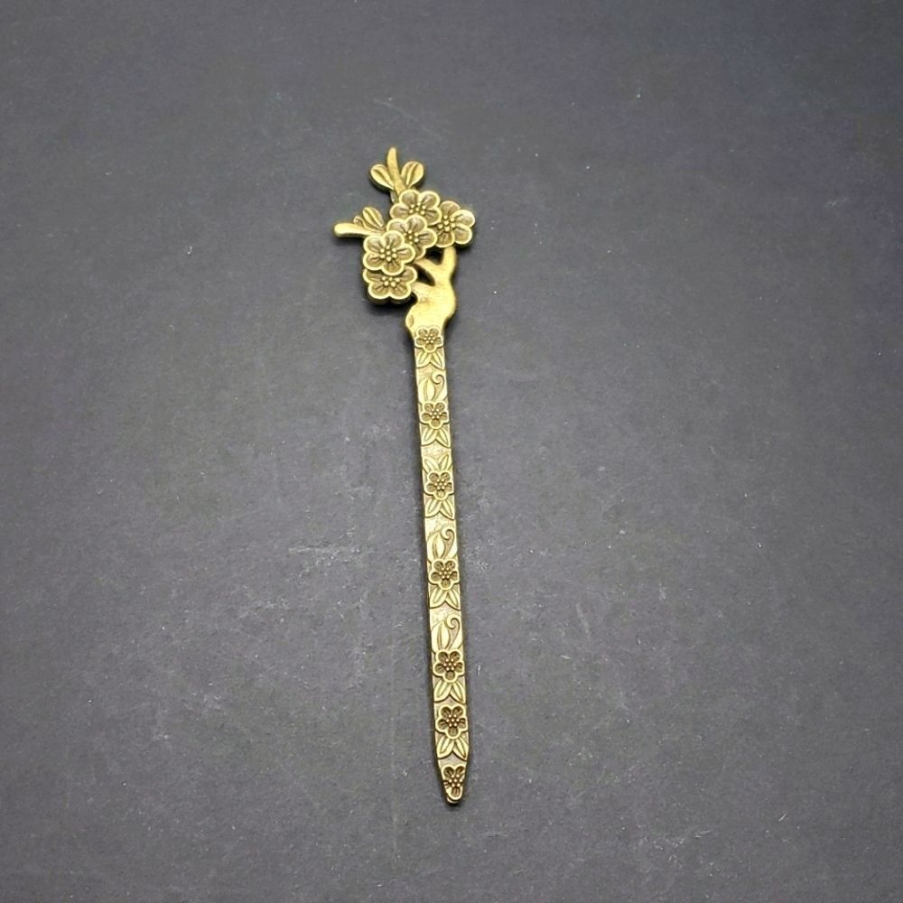 Bronze metal cherry blossom hair chopstick bun holder